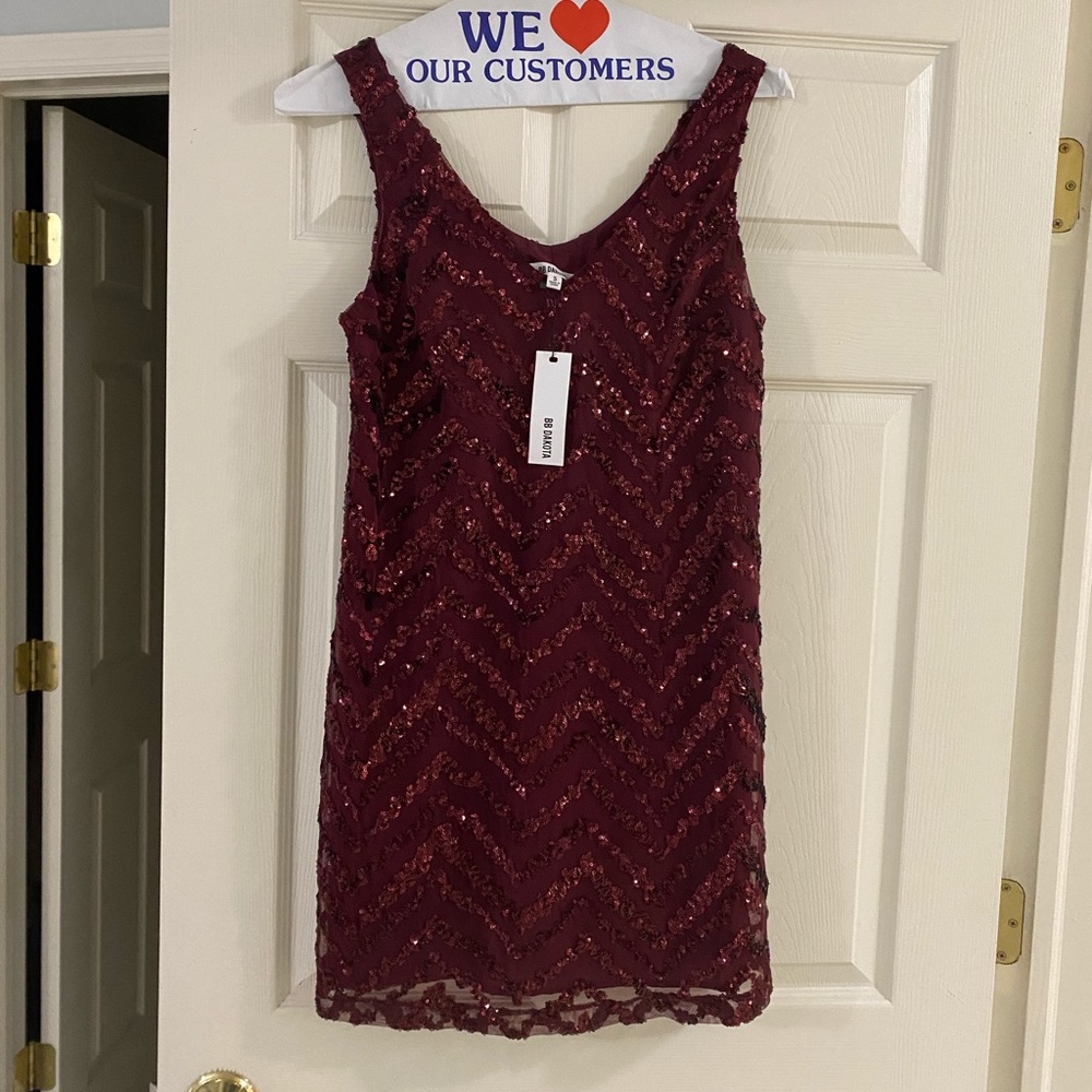 BB Dakota Cocktail Dress Size Small Sequin Maroon